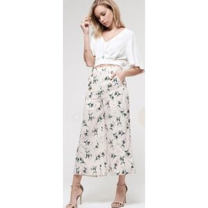 Altar'd State Wide Leg Floral Pants Cream Size M